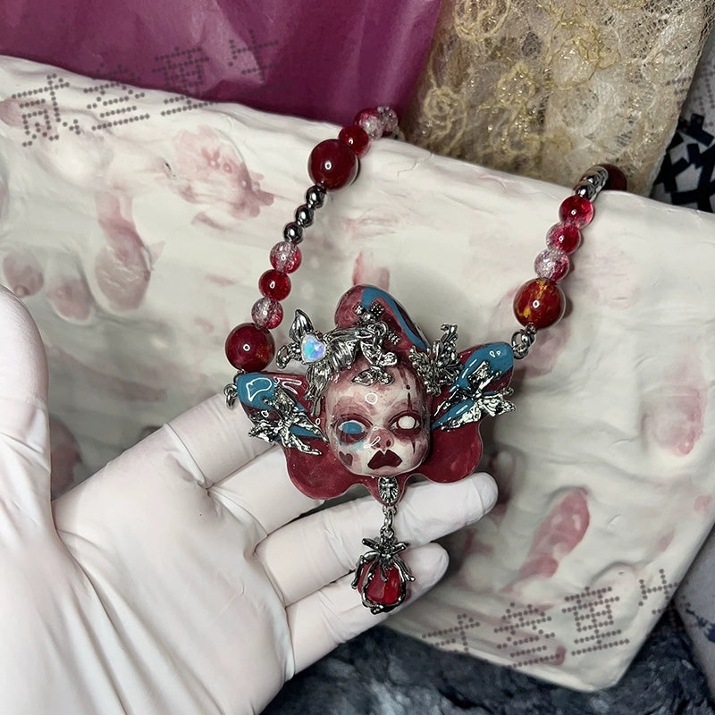 Gothic Evil Bloody Doll Beaded Necklace