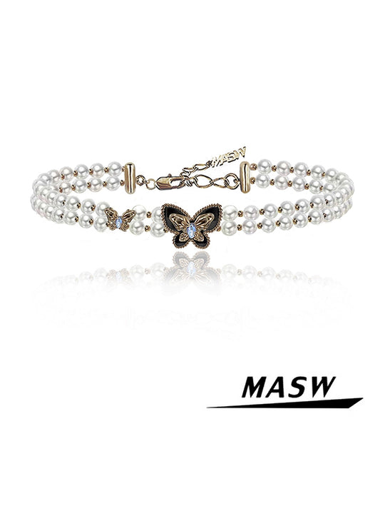 Retro Pearl Butterfly Choker