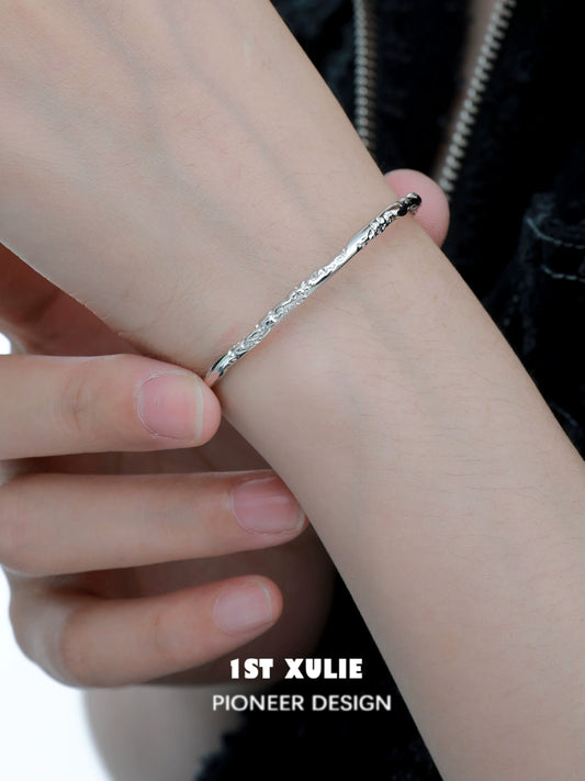 Minimalist Textured Silver Bracelet