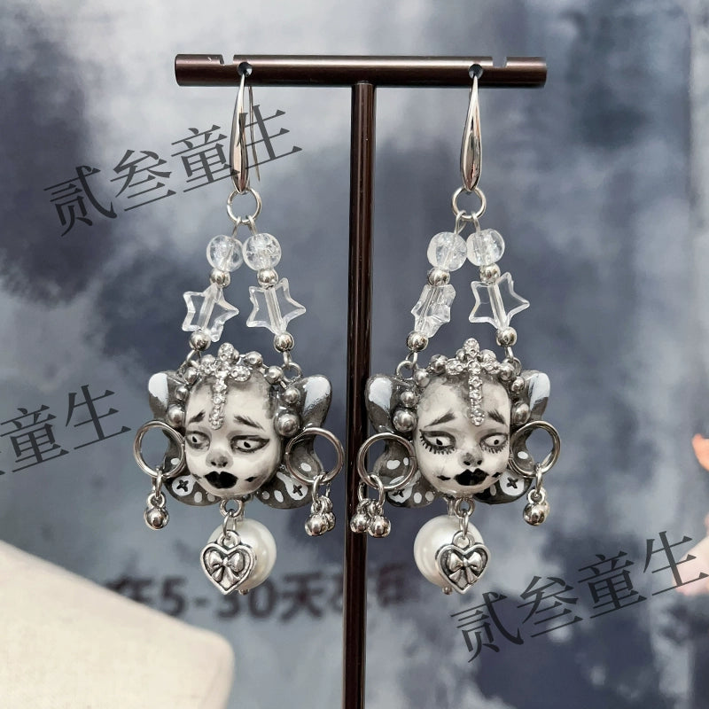 Earrings & Ear Cuffs-Two Three Children's Original Handmade Dark Niche High Sense Spice Girl Cold Wind Punk Dark Doll Earrings Earrings
