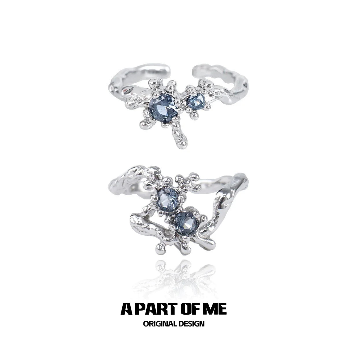 A Part of Me mermaid texture silver ring with blue gemstones for a unique and stylish look