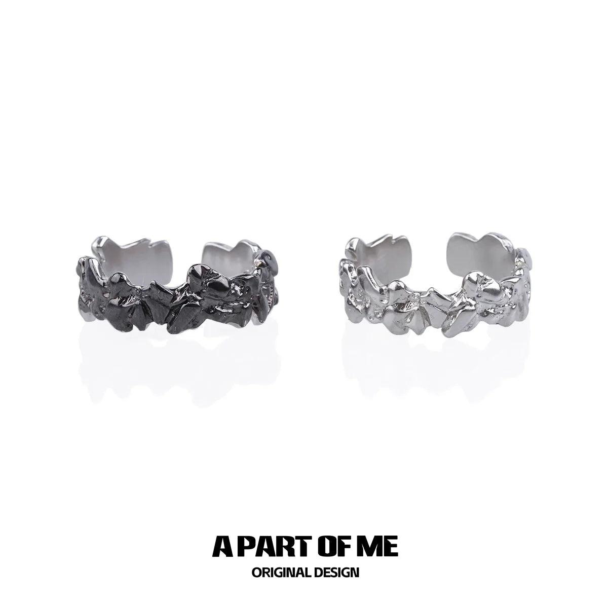 A PART OF ME rock band ring for men in silver and black finishes with unique textured design