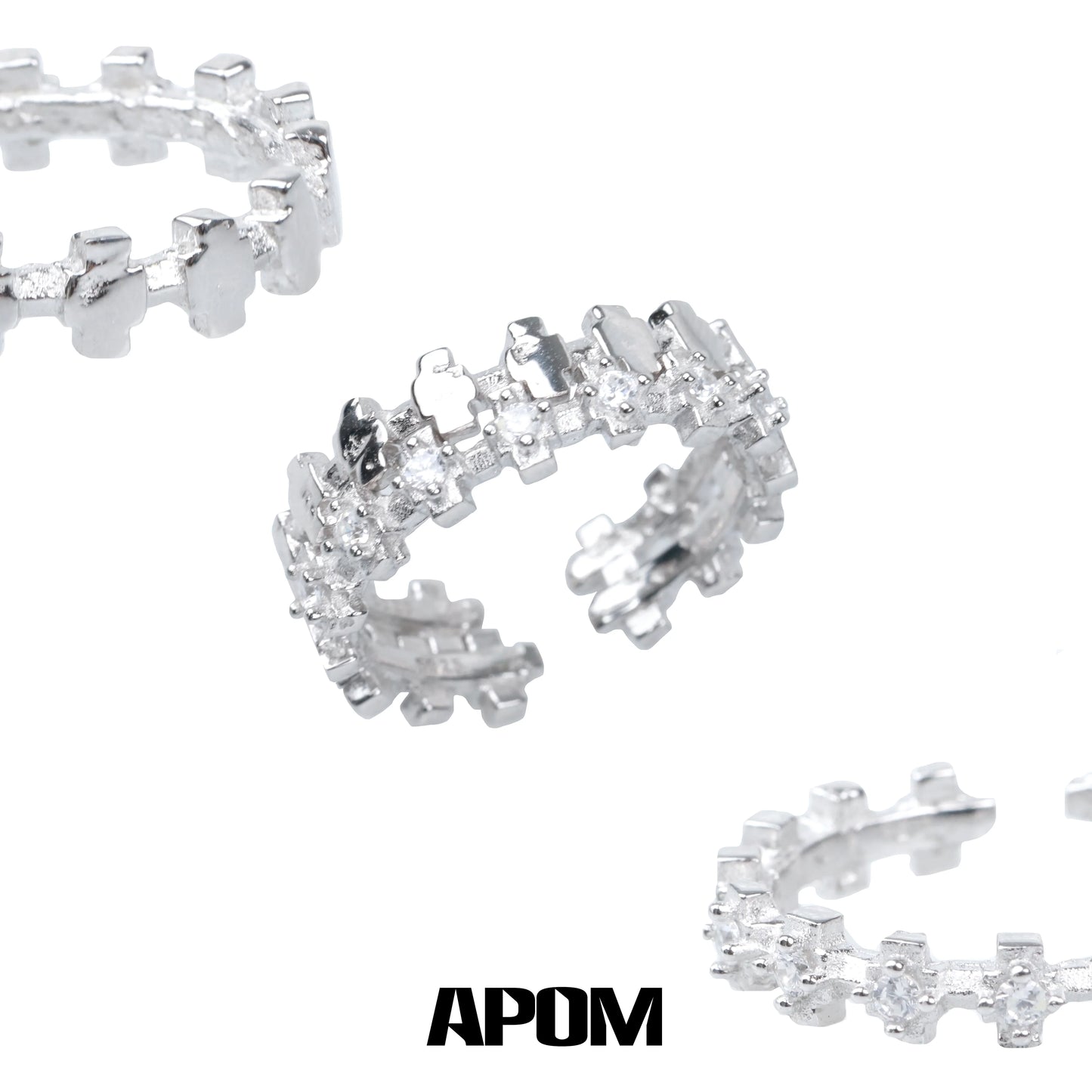 A PART OF ME industrial gear couple rings in silver with intricate design and polished finish