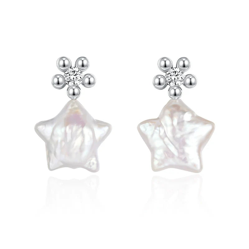 SUN HUNTER Baroque Pearl Star Earrings with Sparkling Details for Elegant Looks