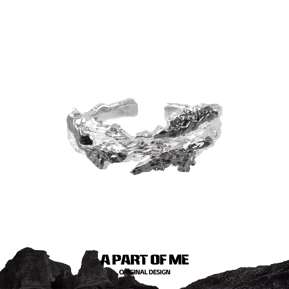 A PART OF ME Silver Textured Ring Designed with a Black Contrast Ring Detail for a Unique Look