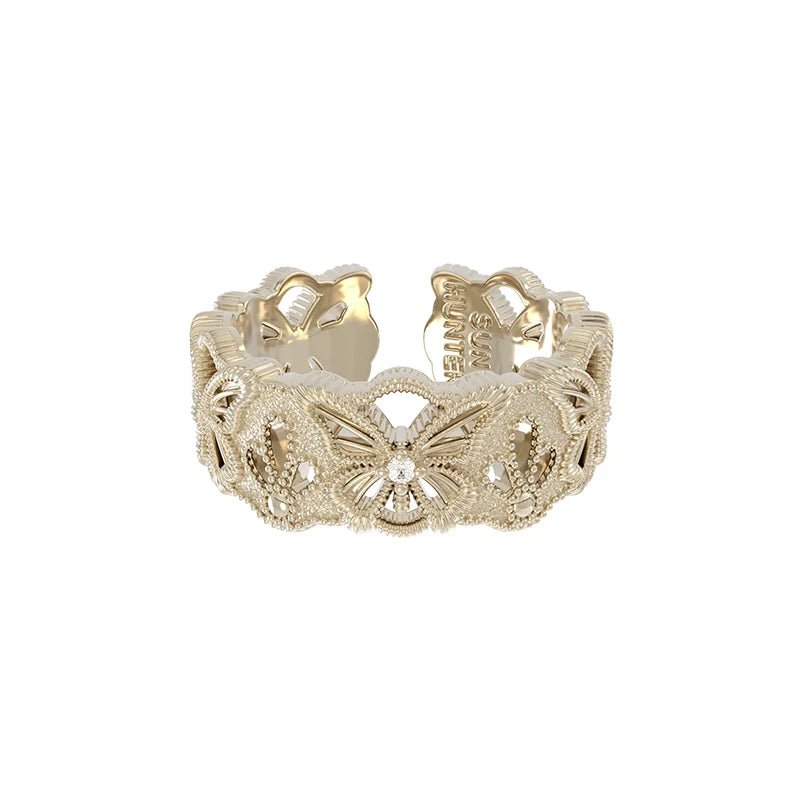 Elegant SUN HUNTER butterfly hollow ring with intricate design and sparkling details