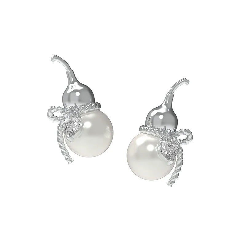 Elegant SUN HUNTER Chinese fortune gourd earrings with pearl detail and silver accents