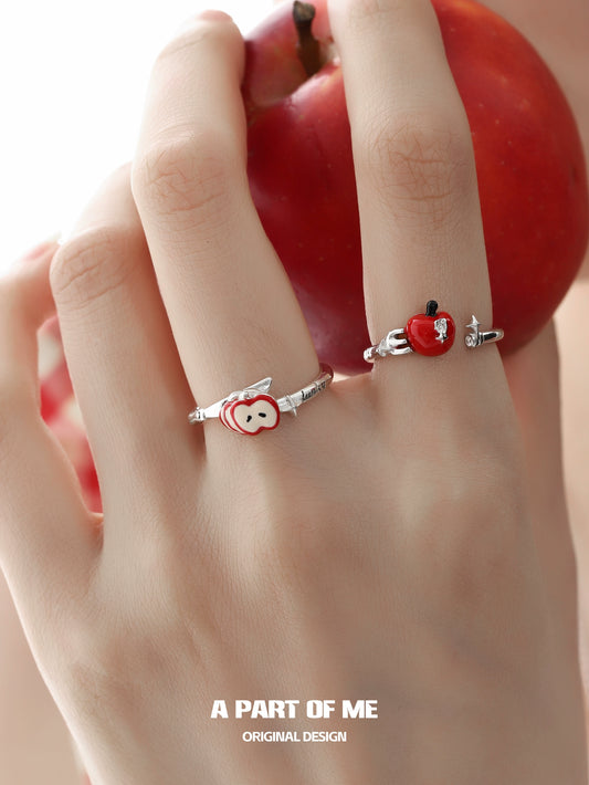 Cute apple ring from A PART OF ME featuring a charming red apple design on a silver band