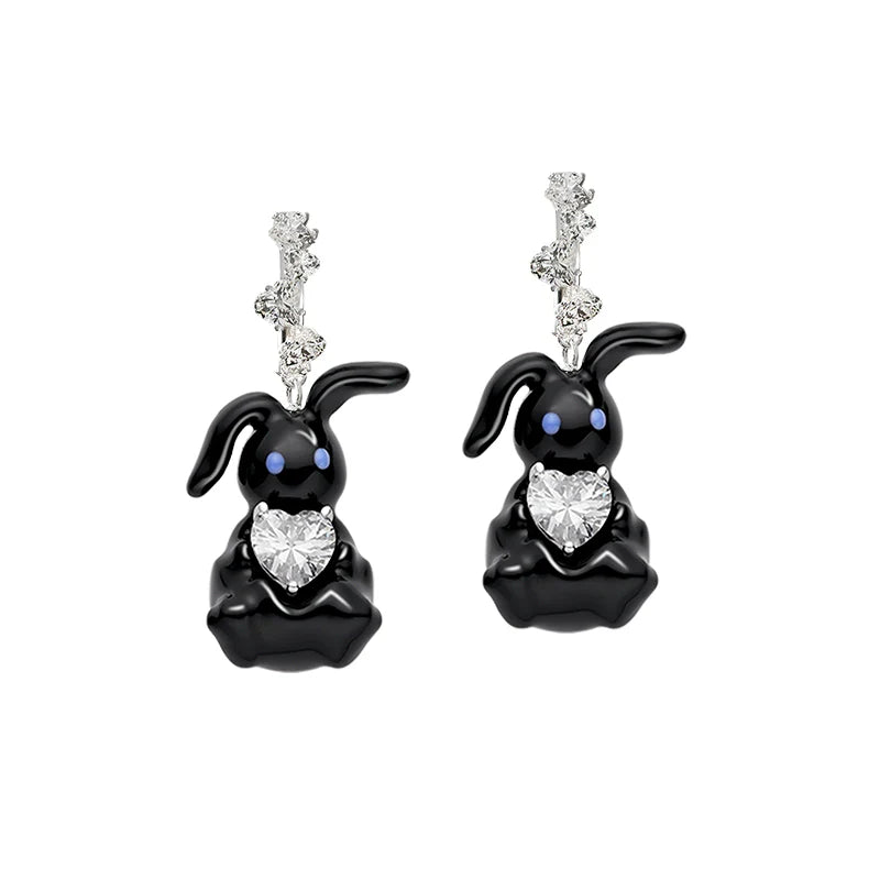 Cute enamel rabbit earrings with sparkling gems for a playful and charming accessory
