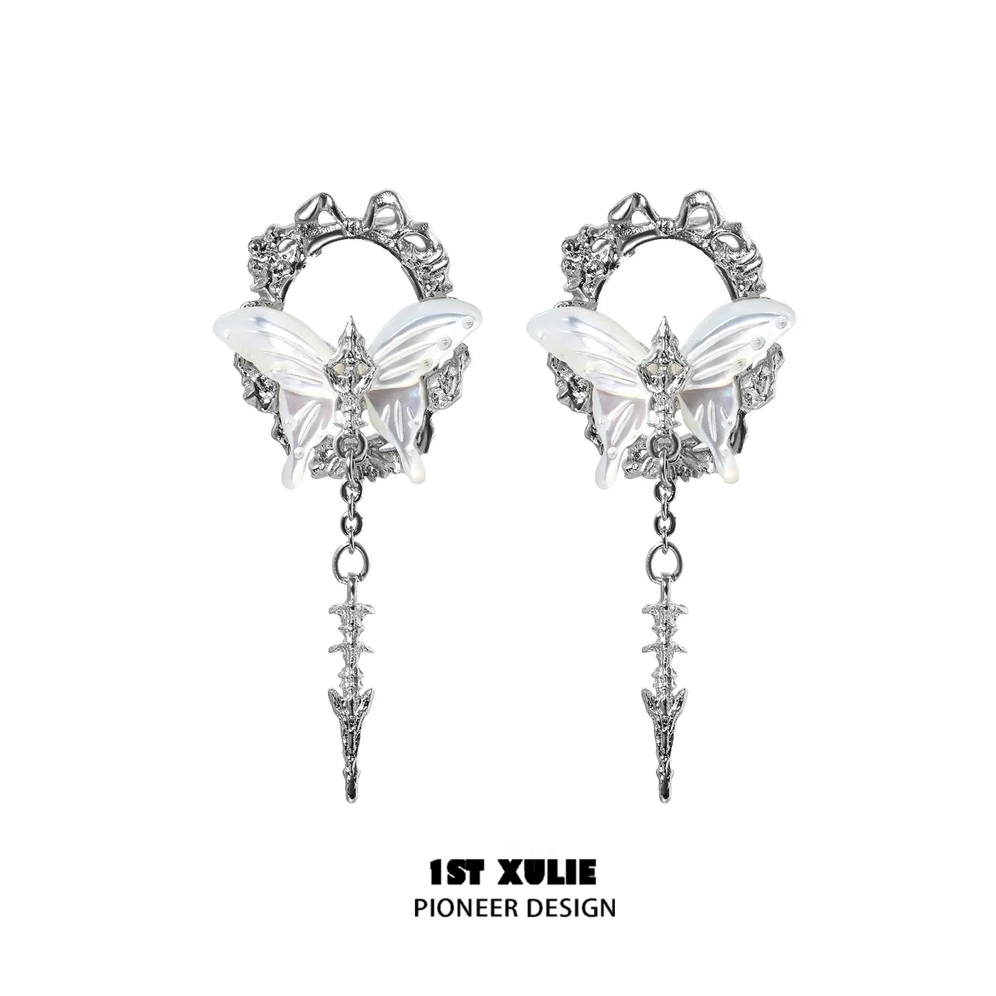 Elegant cyber butterfly earrings with intricate design and dangling elements for a unique style