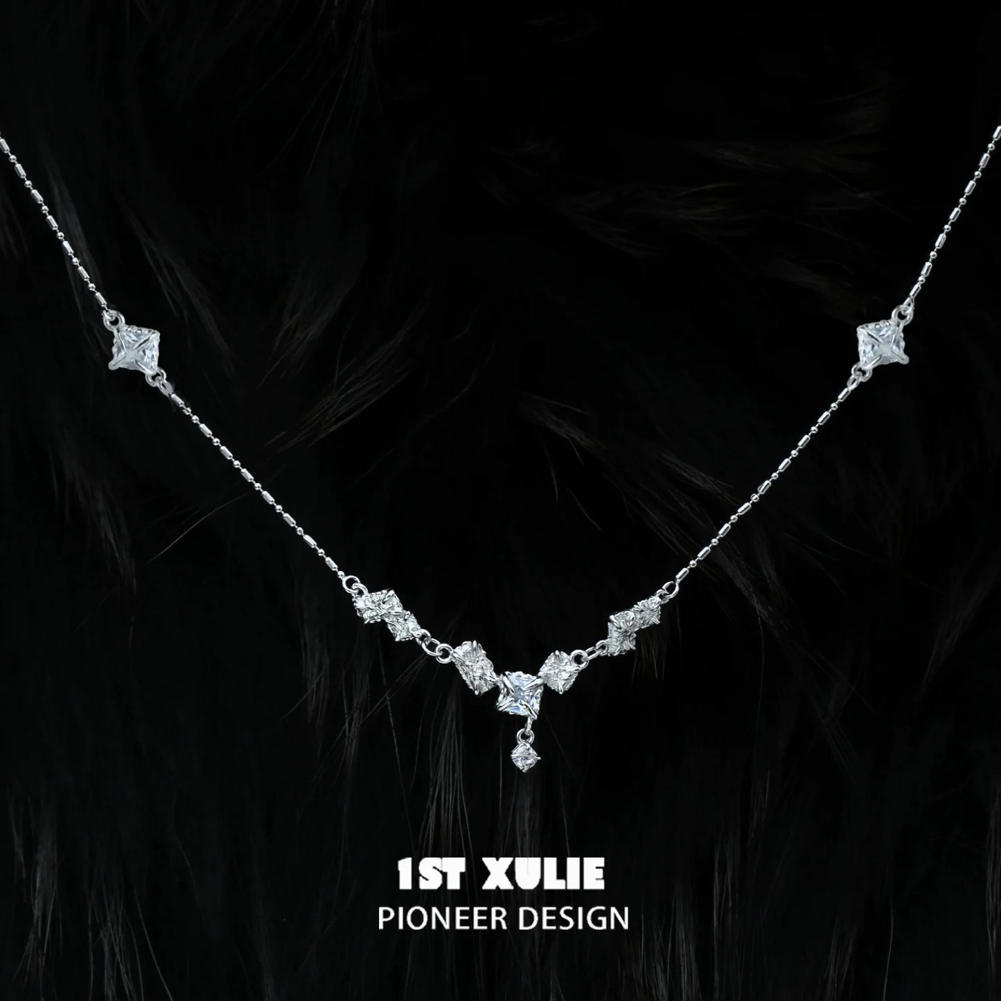 Edgy zircon necklace by 1ST XULIE featuring geometric designs and sparkling zircon stones