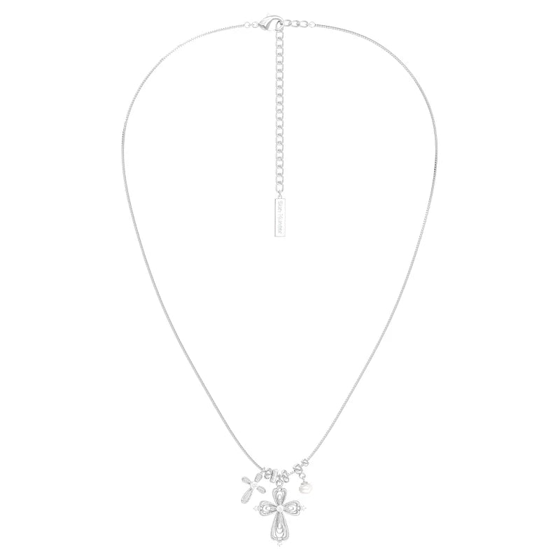 SUN HUNTER faith charm necklace with silver chain and decorative cross pendant