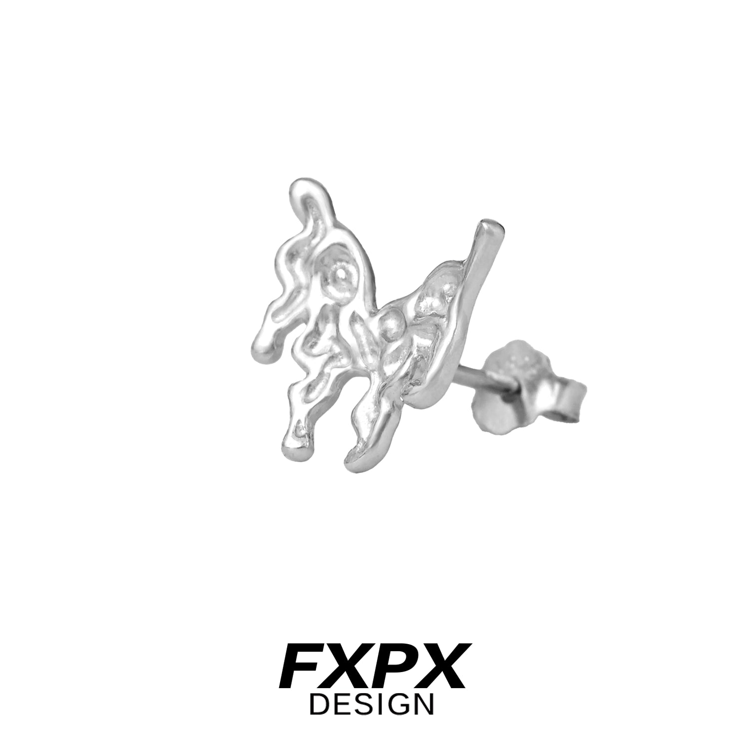 Silver Bloody Doll Jewelry cyber butterfly earrings with unique fluid design by FXPX