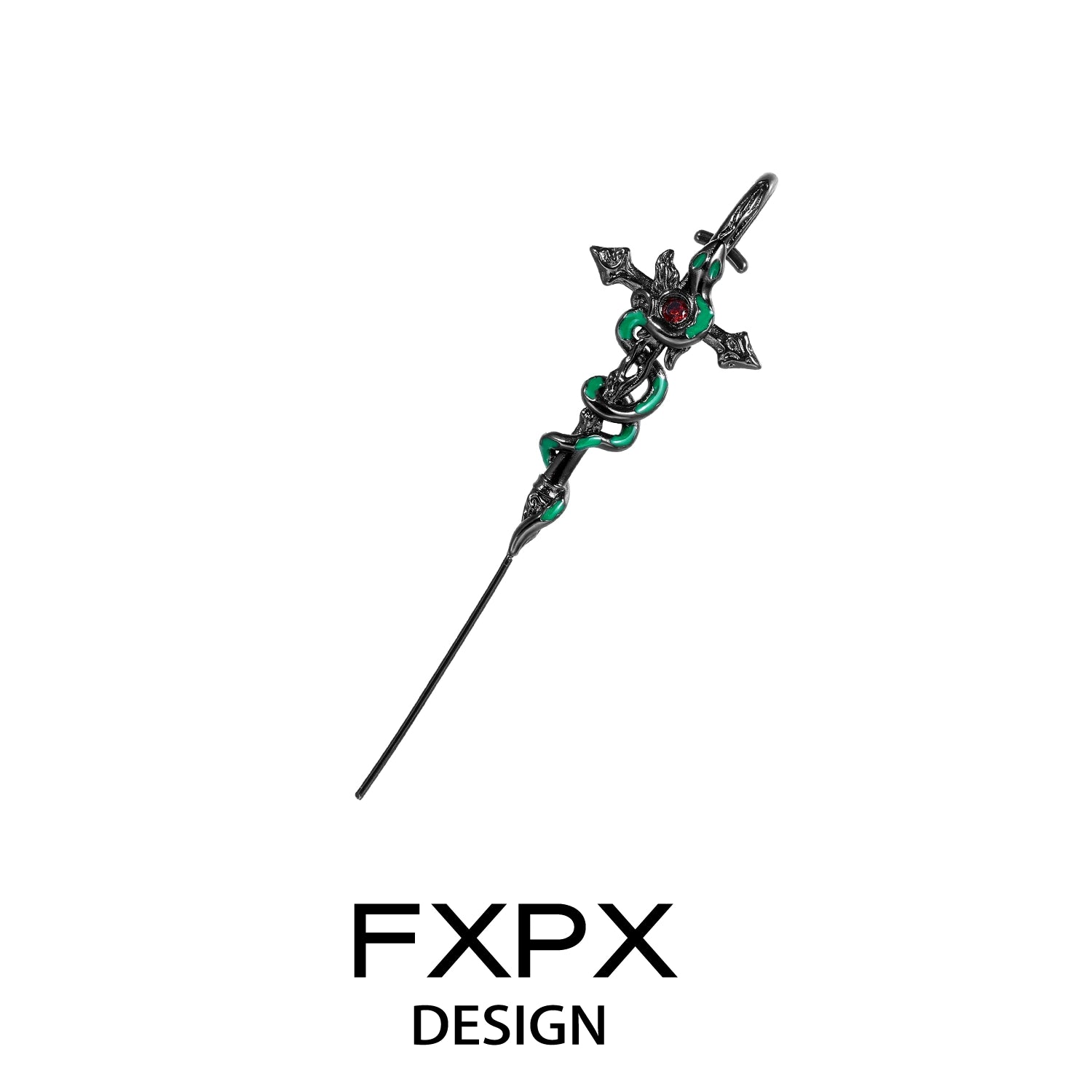 Bloody doll jewelry gothic snake pierced earrings with black metal and red gem design by FXPX