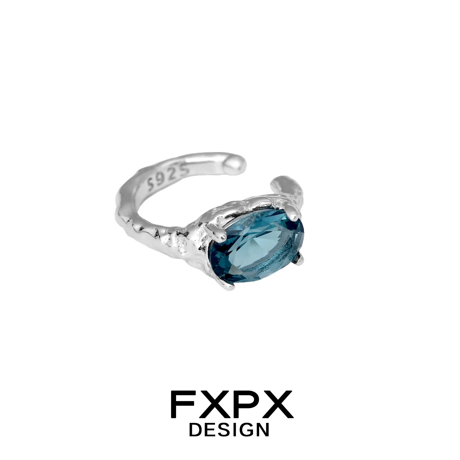 Silver ear cuff with blue oval gemstone by FXPX for Bloody Doll Jewelry mystic iceland ear cuffs