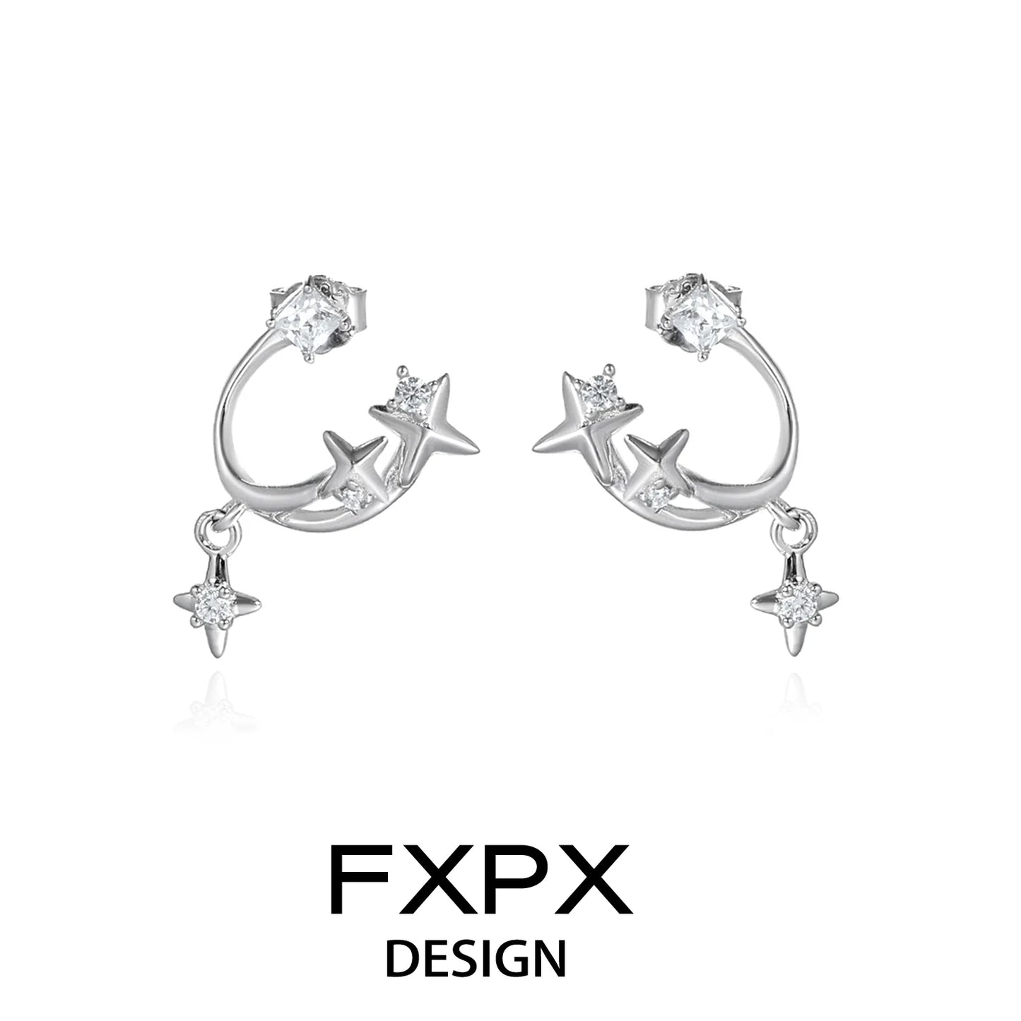 FXPX bloody doll jewelry silver star constellation stud earrings in polished silver with small dangling stars