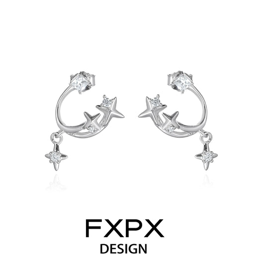 FXPX bloody doll jewelry silver star constellation stud earrings with dangling star charms in silver