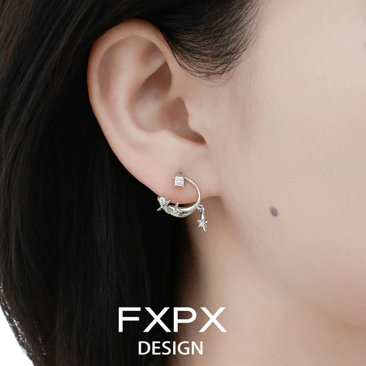 Bloody doll jewelry silver star constellation stud earrings worn on ear by model