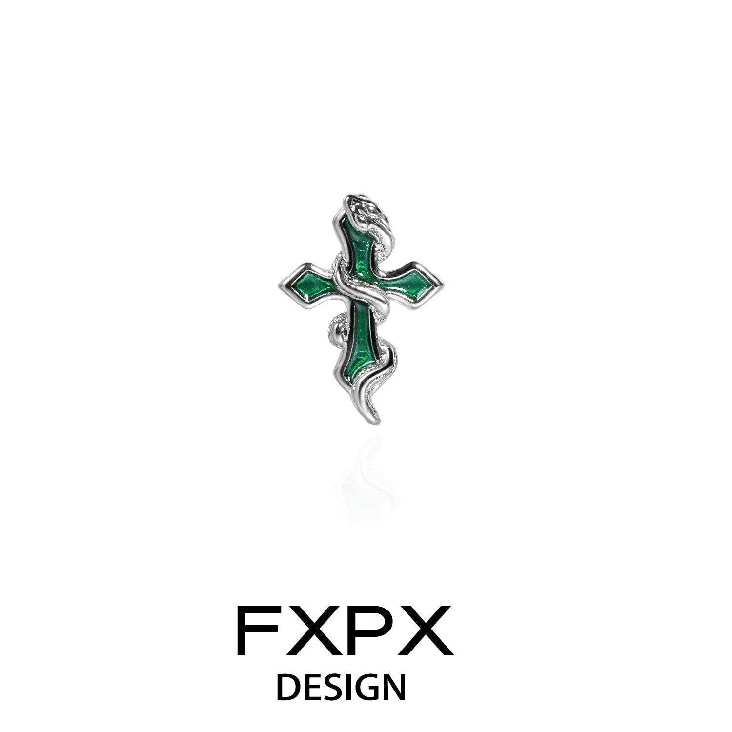 FXPX bloody doll jewelry Y2K snake cross earrings with green enamel and silver snake design