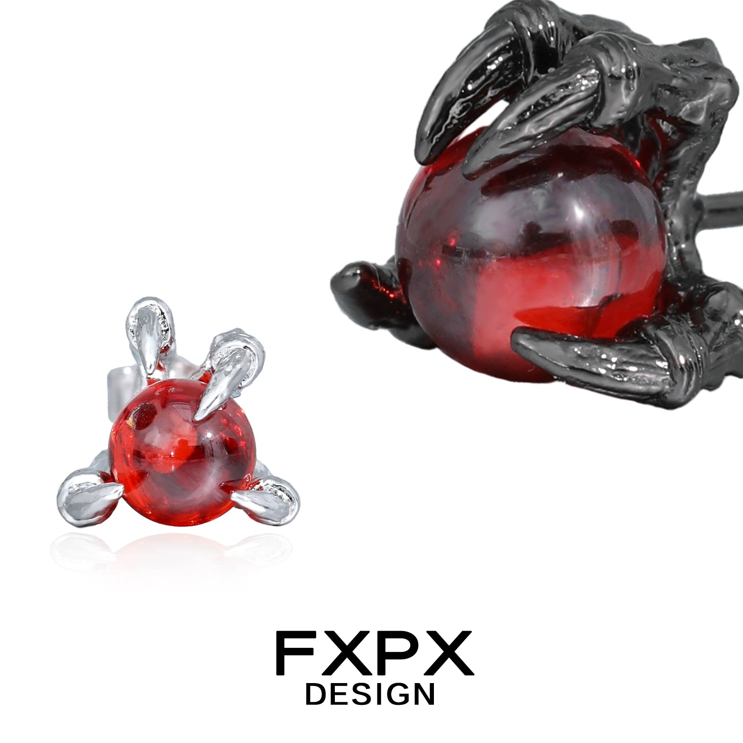 FXPX bloody dragon claw gothic earrings with red orb and black claw design for edgy fashion