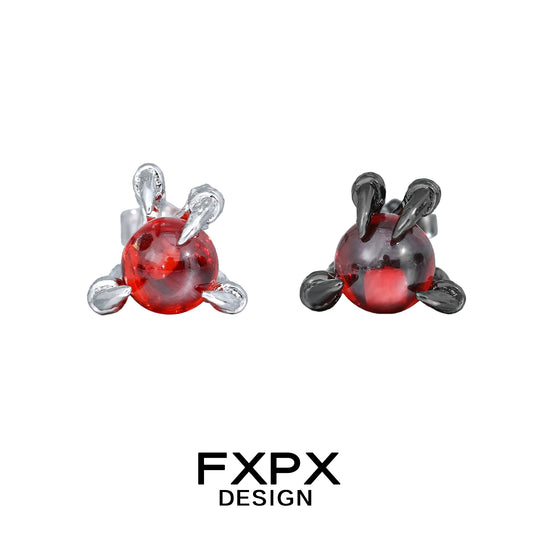 FXPX bloody dragon claw gothic earrings with red orb and silver and black claws