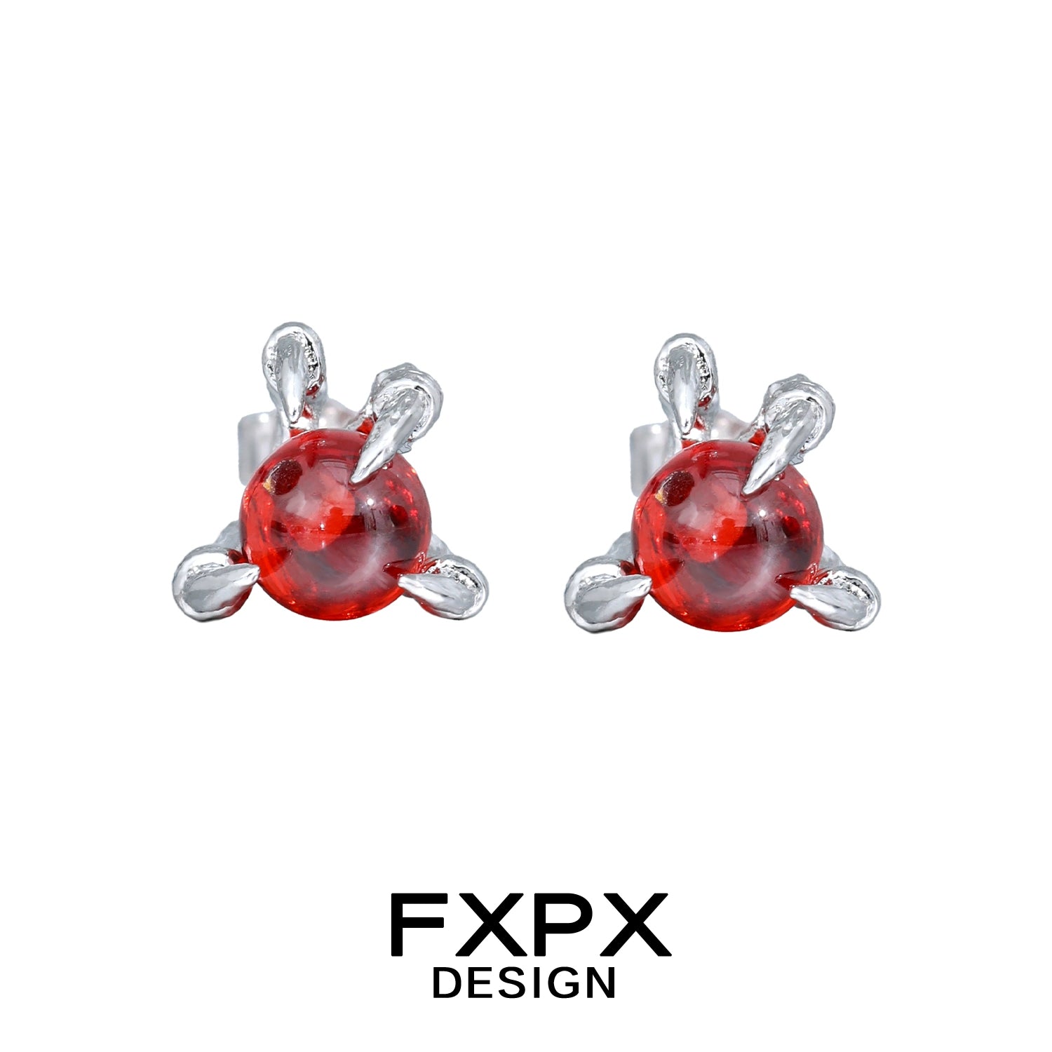 FXPX bloody dragon claw gothic earrings with red orb and silver claw design