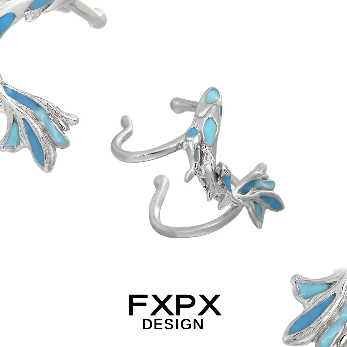 FXPX blue sea ear cuff featuring sleek silver design with vibrant blue accents