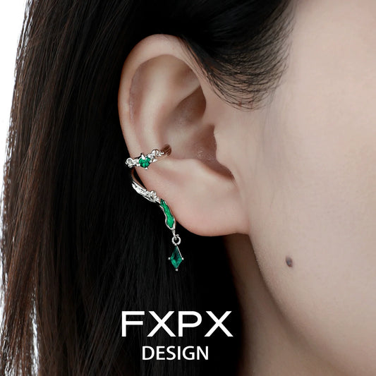 Gothic viper ear cuff from FXPX with emerald green accents for a unique and edgy accessory