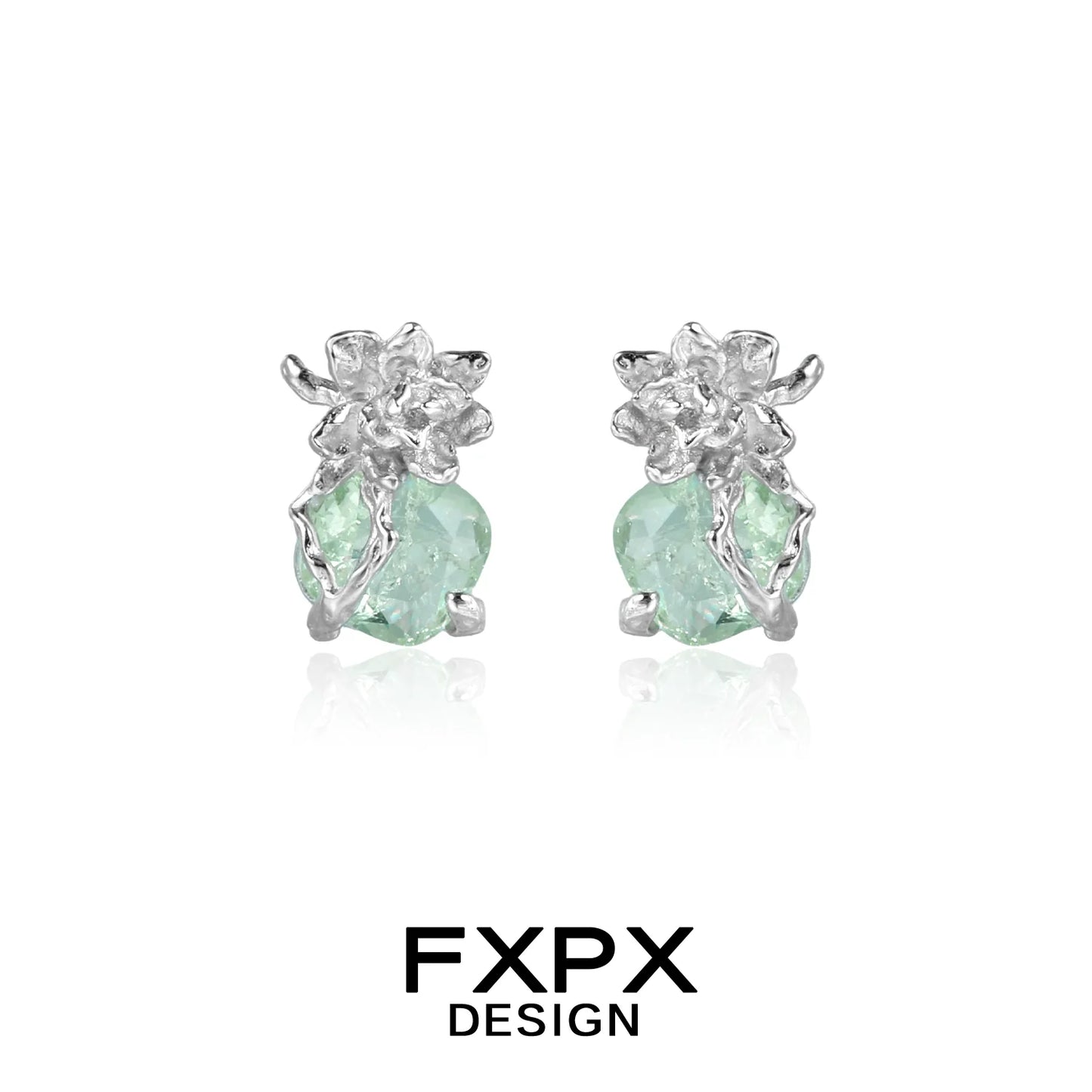 Elegant FXPX jasmine green zircon earrings with floral design and sparkling gemstones
