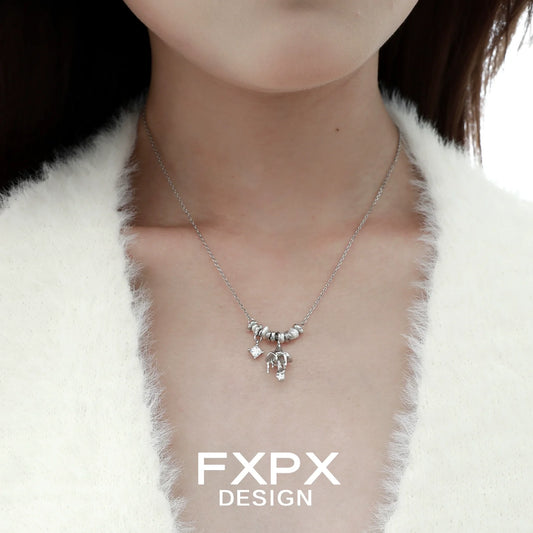 Silver FXPX Design metal mushroom necklace with unique charm details for stylish accessories