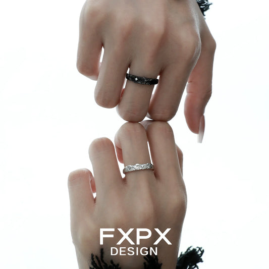 FXPX mystic map couple rings in black and silver design for romantic partners