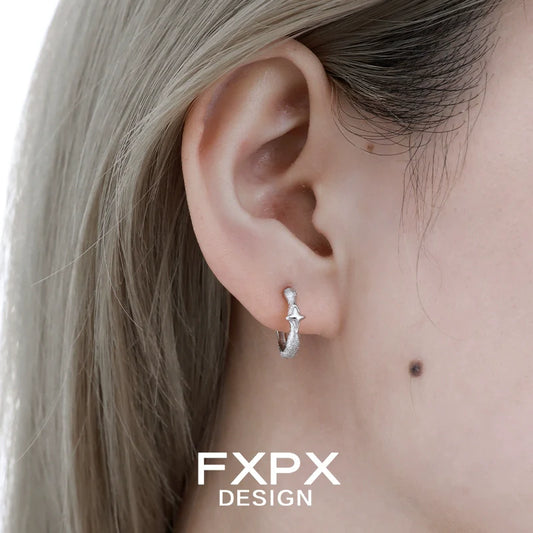 FXPX Shattered Star Silver Earrings with Elegant Design for Everyday Wear