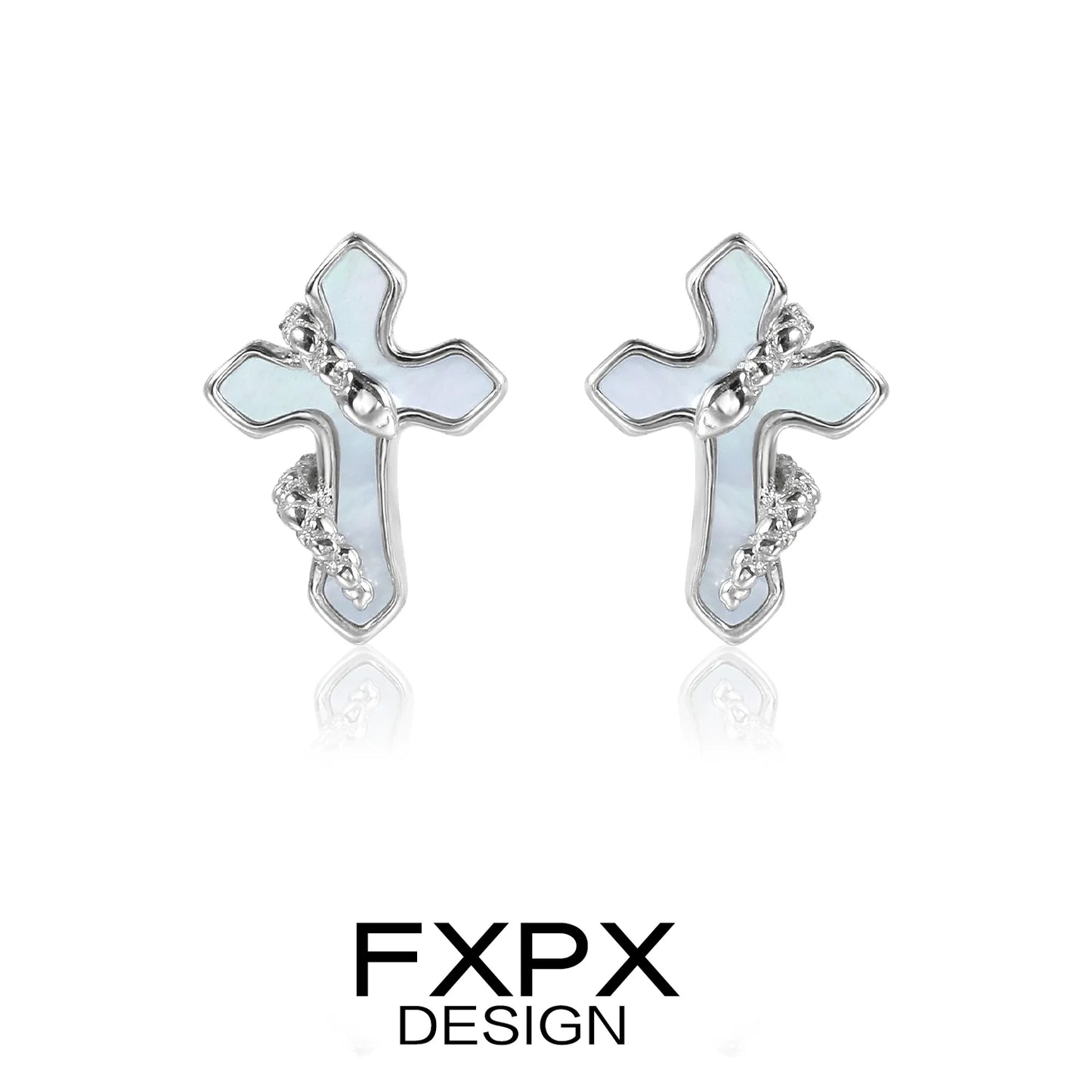 FXPX snake wrap cross earrings featuring intricate design and glossy finish for stylish accessorizing