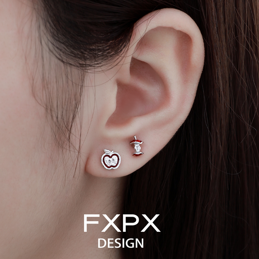Stylish y2k apple earrings from FXPX featuring a cute apple design and sparkling detail