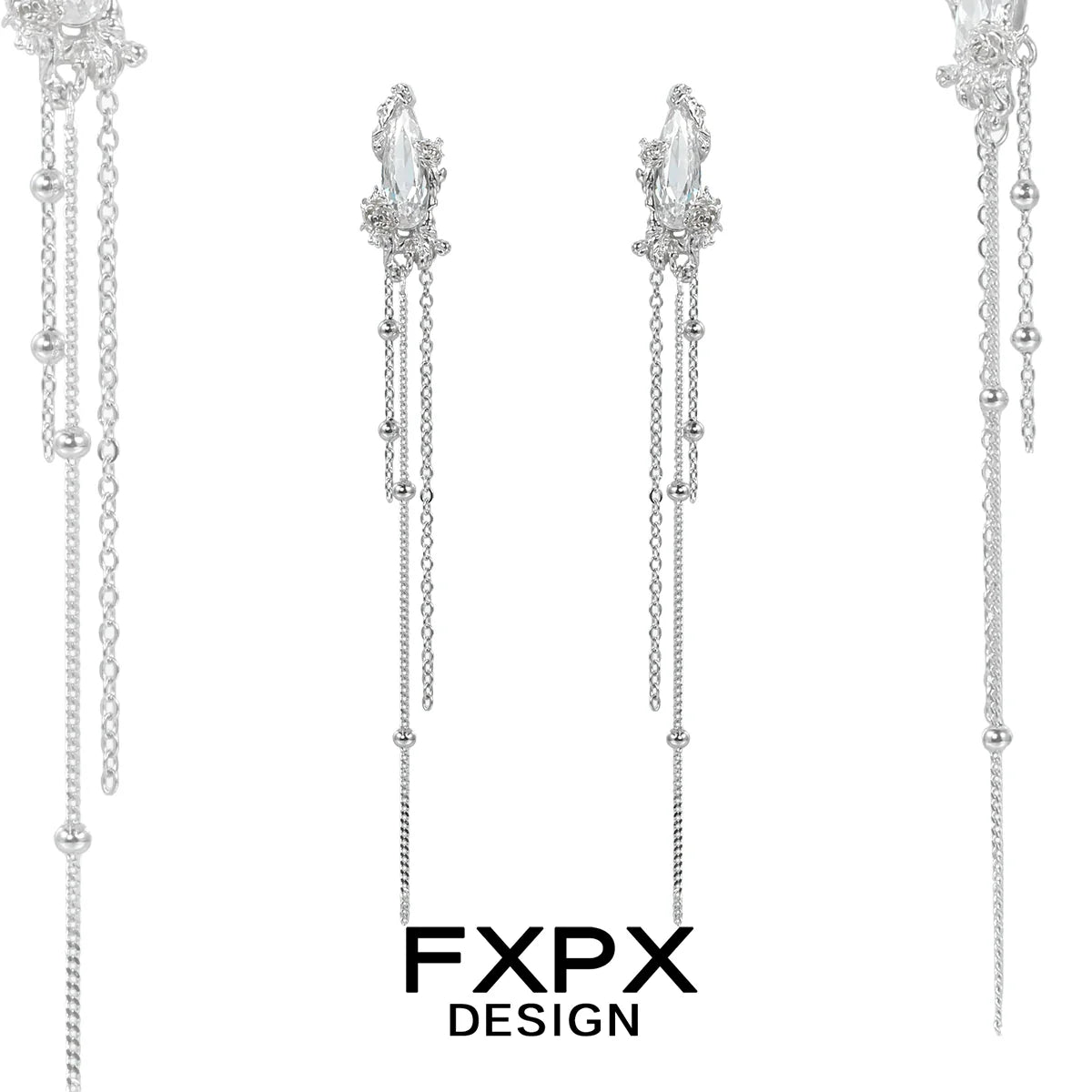 Y2K silver tassel earrings featuring delicate chains and sparkling accents for a trendy look