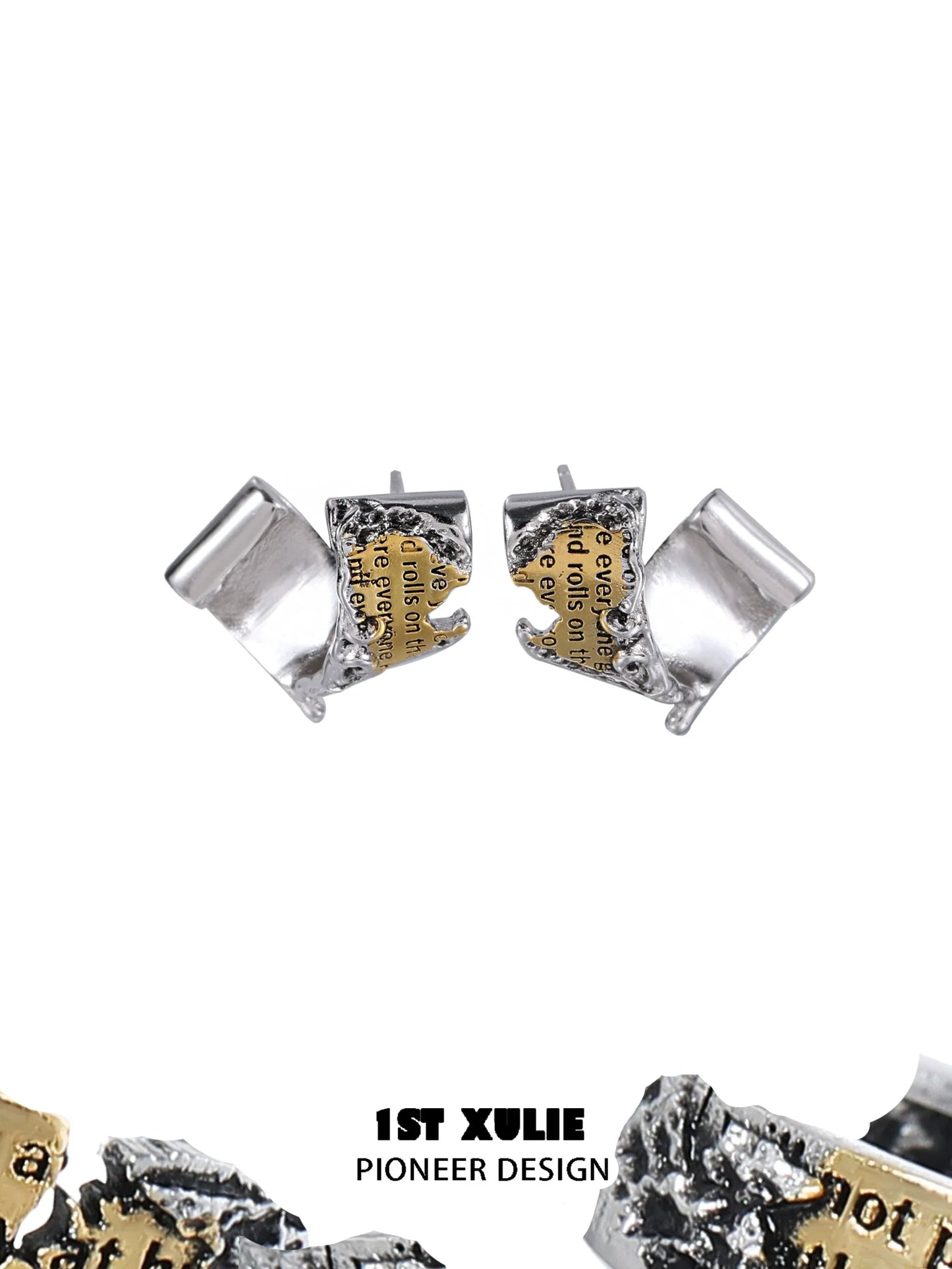 Unique 1STXULIE gold map earrings for women featuring a modern design with a textured finish
