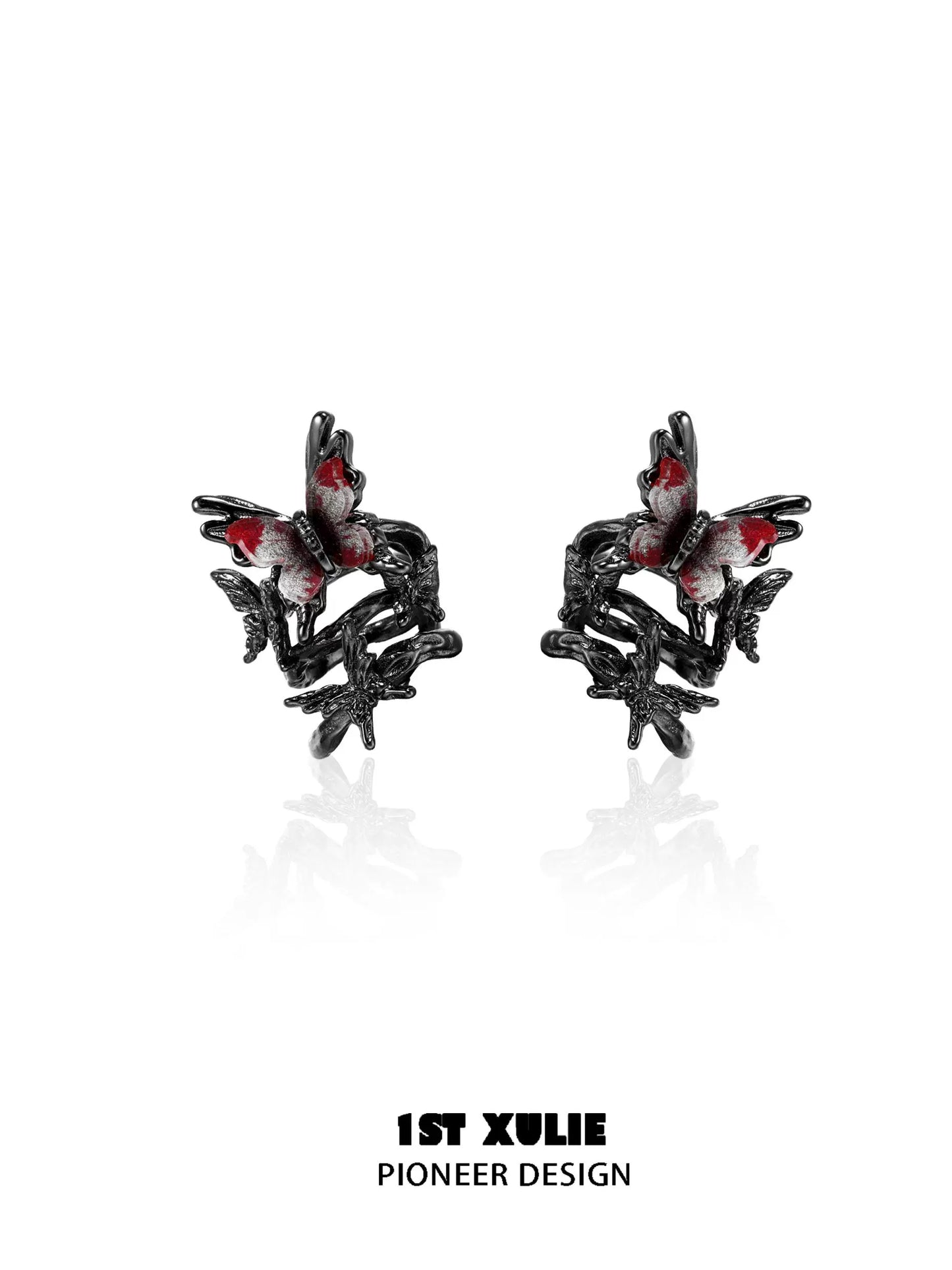 Gothic butterfly ear clip by 1STXULIE featuring intricate design with black and red accents
