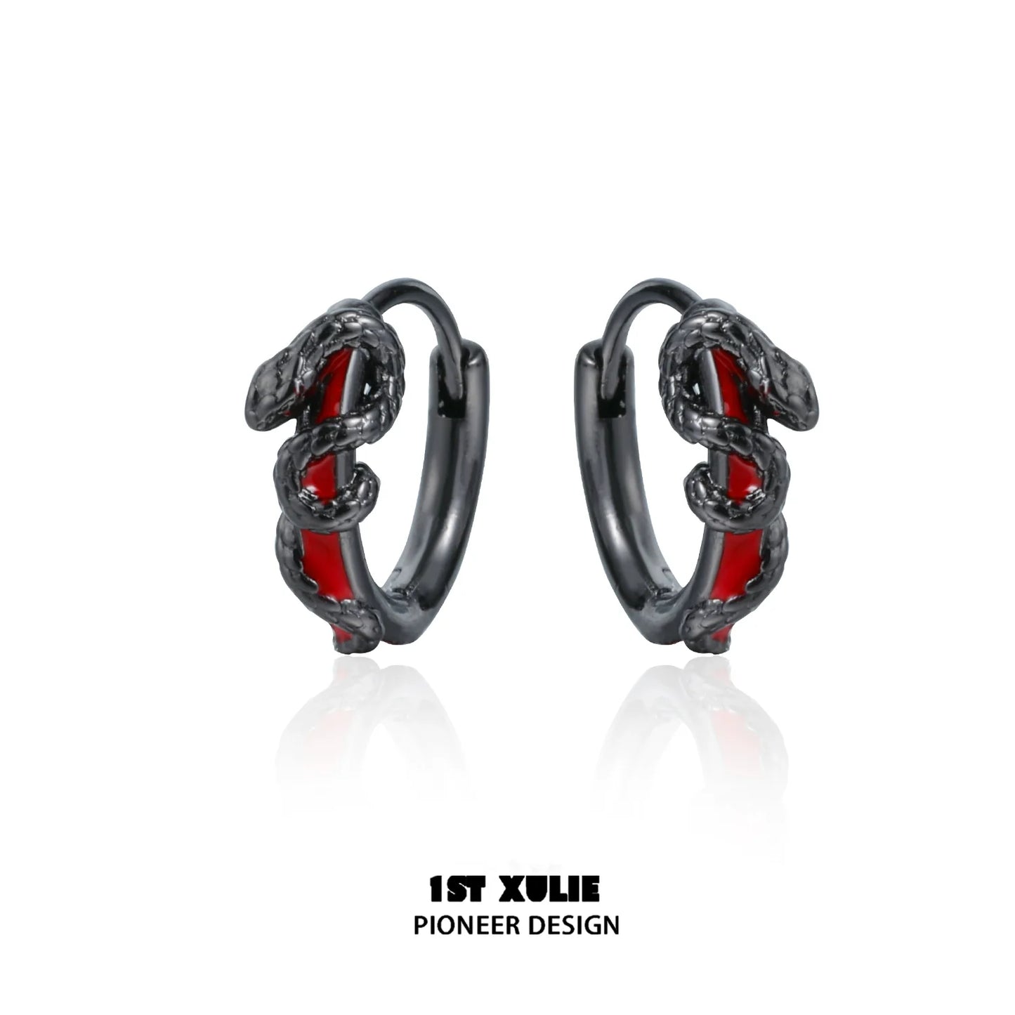 Gothic snake earrings in black and red design with intricate snake detailing