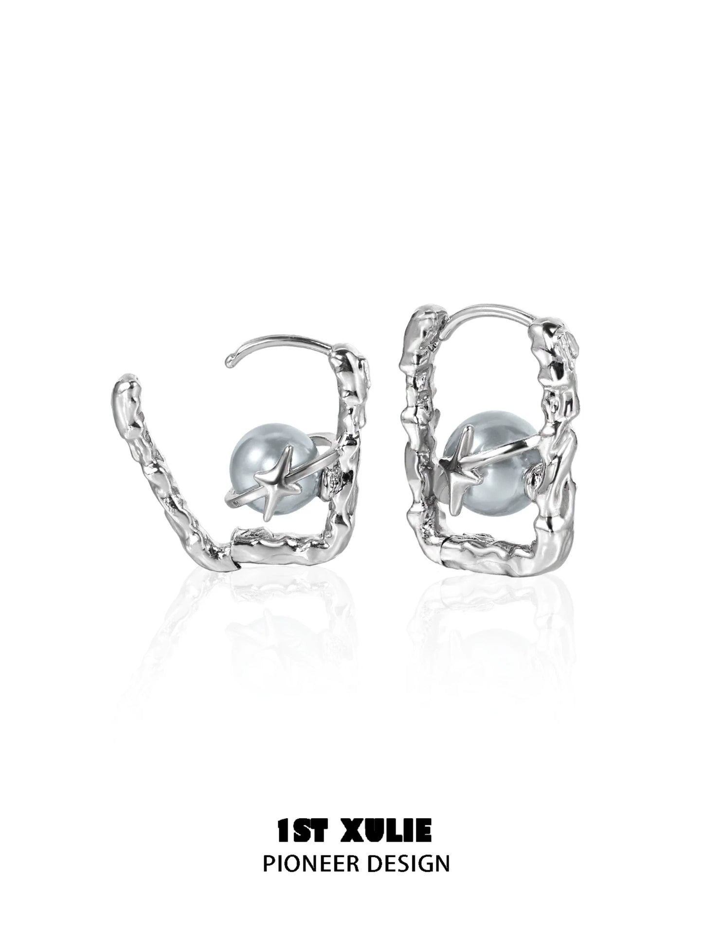 Stylish gray pearl star earrings in a unique silver design for elegant outfits