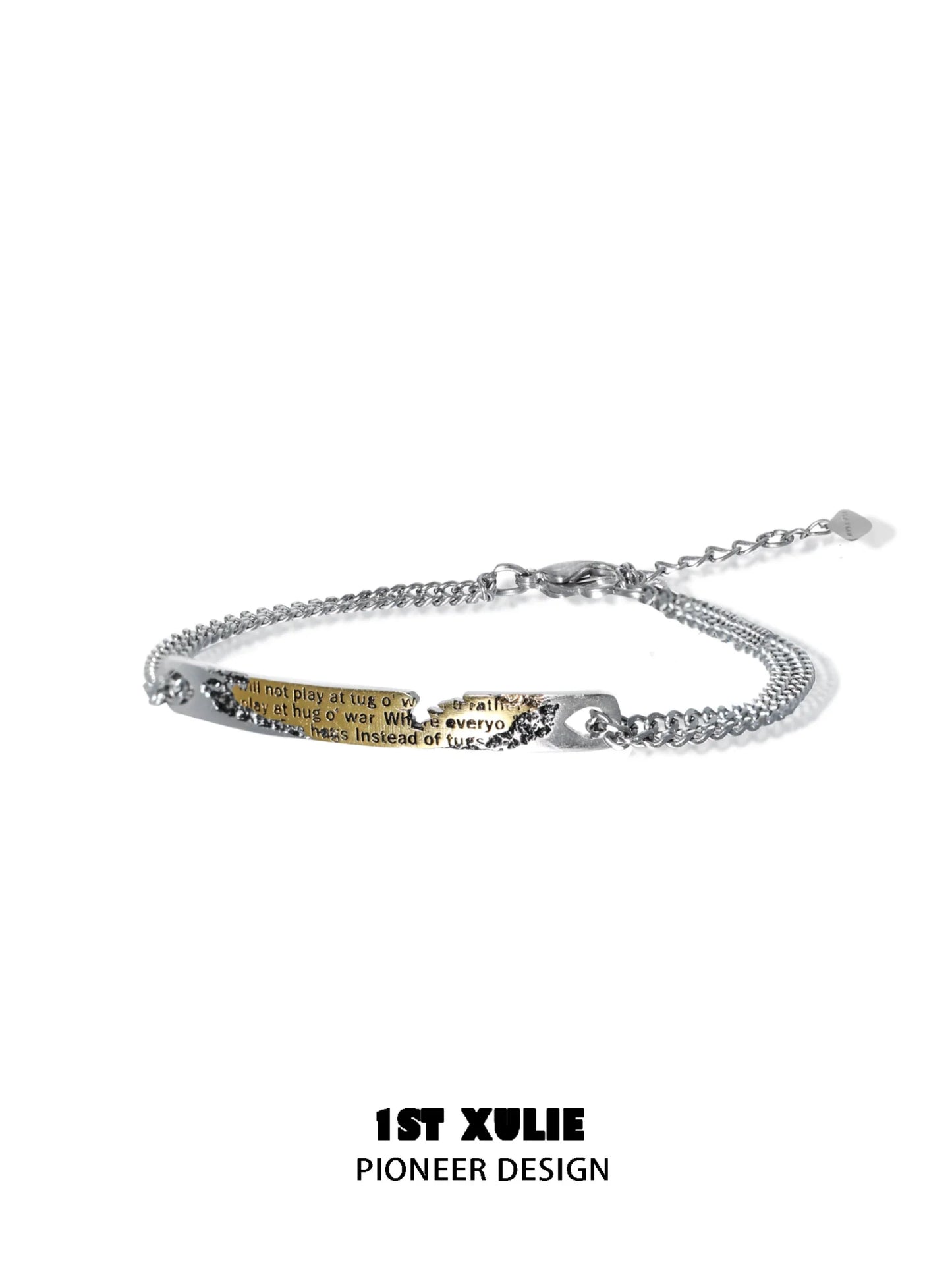 Immortal love letter couple bracelet in silver with a stylish chain design and engraved message