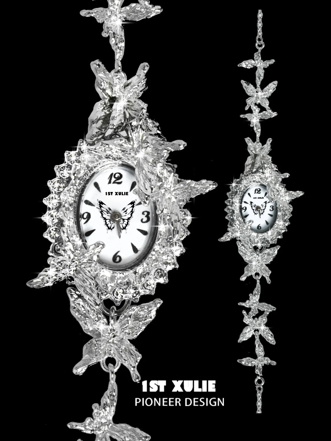 Elegant machinery aesthetic butterfly bracelet watch with intricate butterfly design and classic clock face