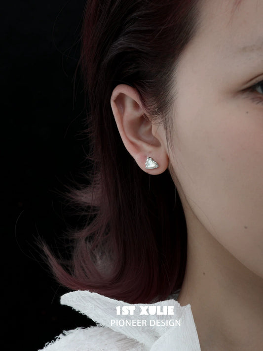 1ST XULIE Punk Moon Fragment Earrings in Silver, stylish and unique design for modern fashion lovers