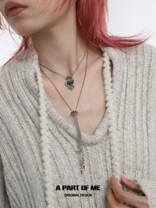 A Part of Me retro double-layer love necklace featuring a heart pendant and delicate chains
