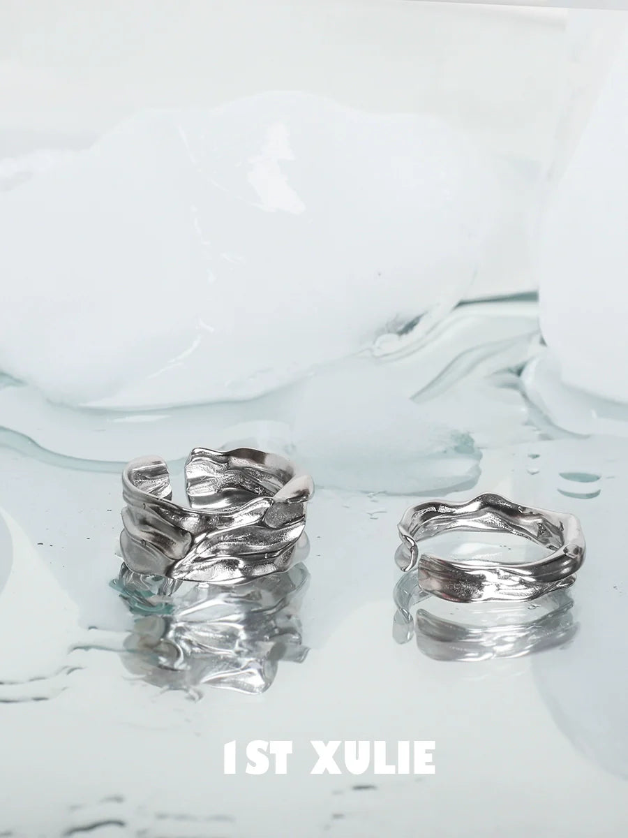 Unique silver statement ring set with an organic design for stylish accessories