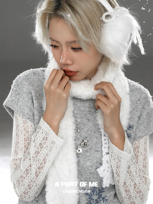 A PART OF ME snow kitten love pendant necklace worn by a model with winter attire