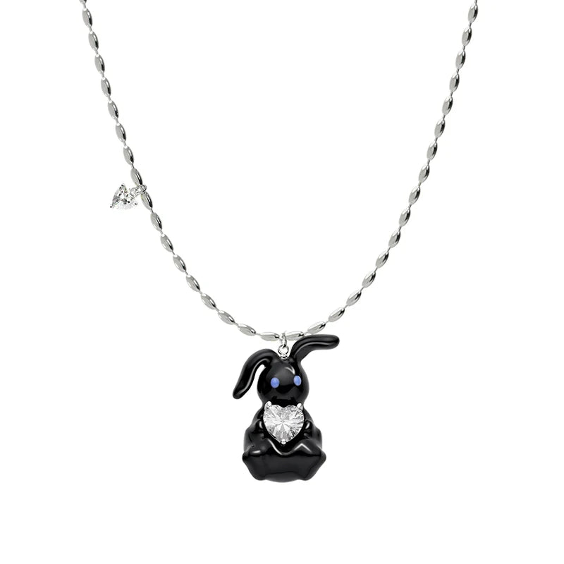 SUN HUNTER jewelry cute rabbit necklace for women featuring a black rabbit charm with a heart