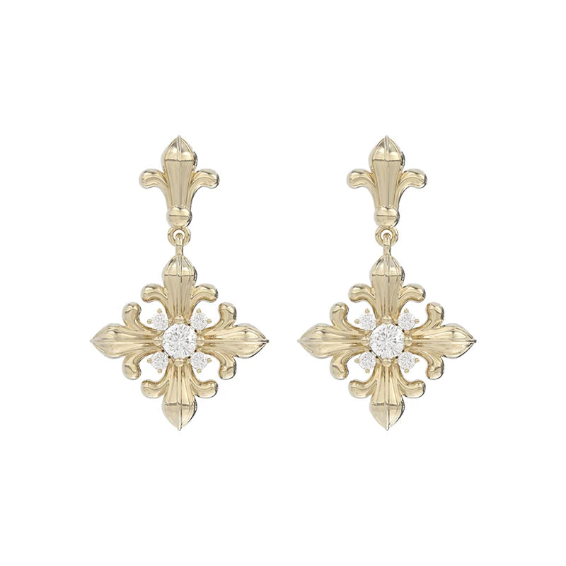 SUN HUNTER unique floral drop earrings with intricate design and sparkling center stone