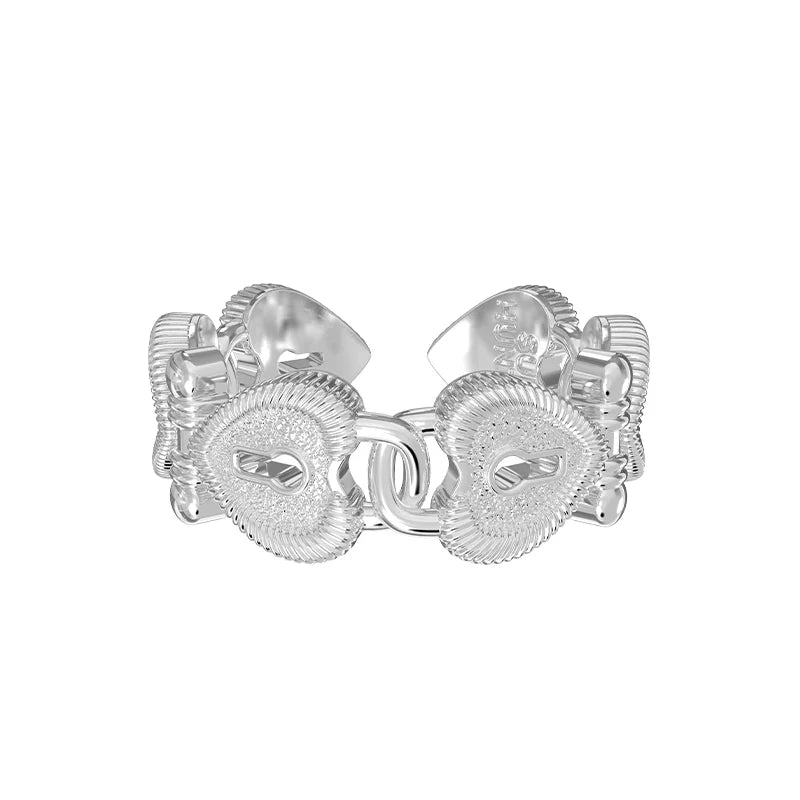 Silver Love Lock Chain Ring with Heart Design for Romantic Accessories