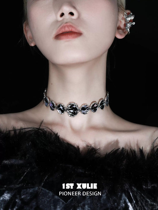 Y2K floating choker necklace featuring a unique design with colorful stones for a trendy look