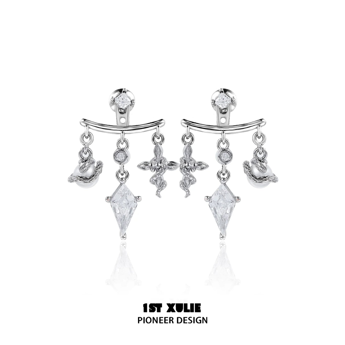 Y2K snake earrings featuring silver-tone design with crystal accents for a trendy look